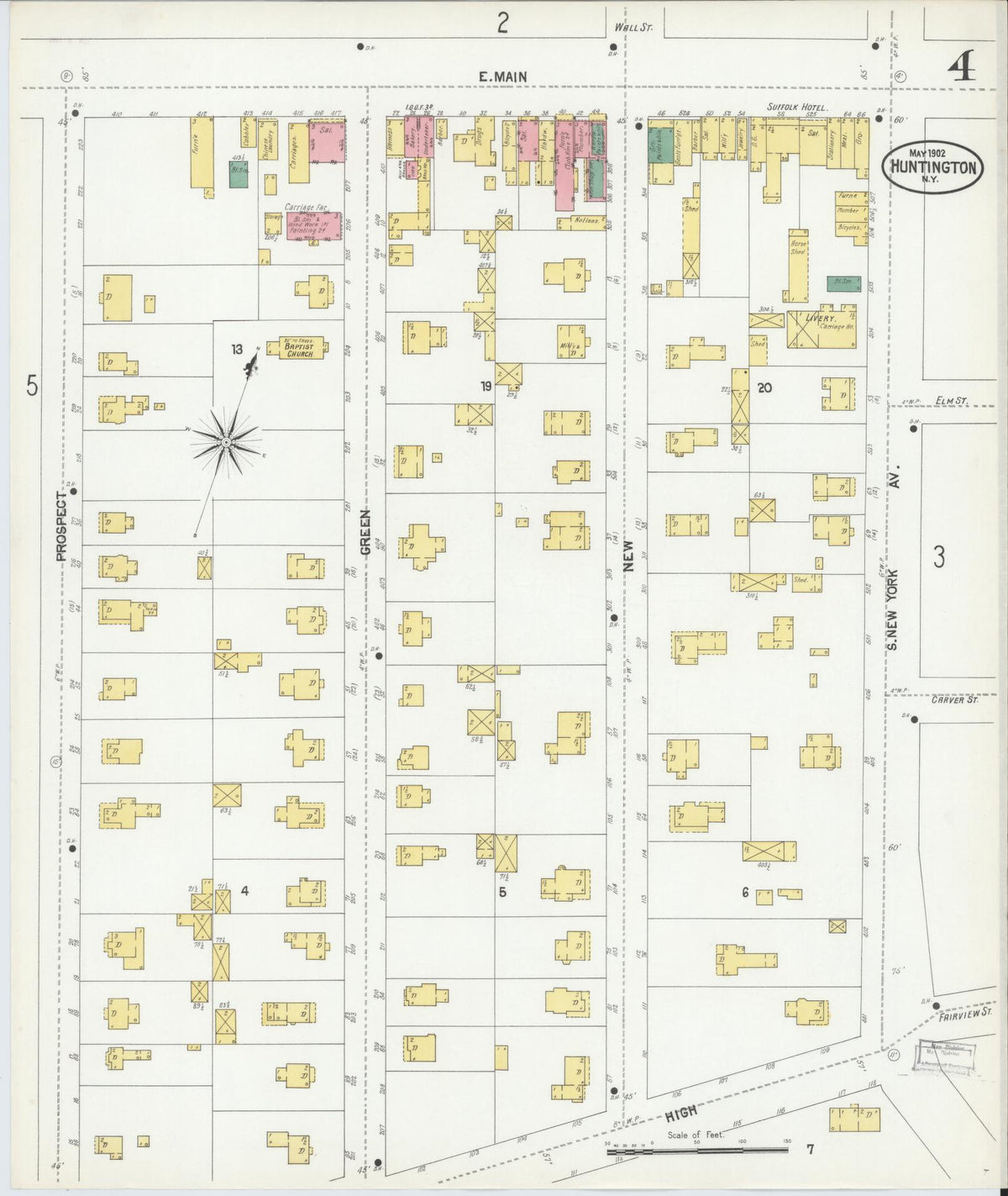 Sanborn Fire Insurance Map from Huntington, Suffolk County, New York (1902), Sheet #0004 - Complete Map Set gallery image, historic Sanborn map, vintage wall art, New York New York