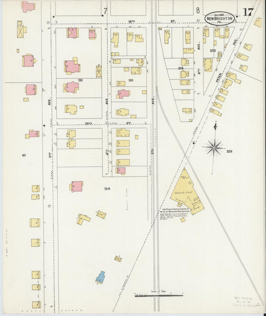 Sanborn Fire Insurance Map from New Brighton, Beaver County, Pennsylvania (1906), Sheet #0017 - Historic Sanborn Fire Insurance Map Print, vintage old map wall art, antique decor, genealogy gift, Pennsylvania Pennsylvania map