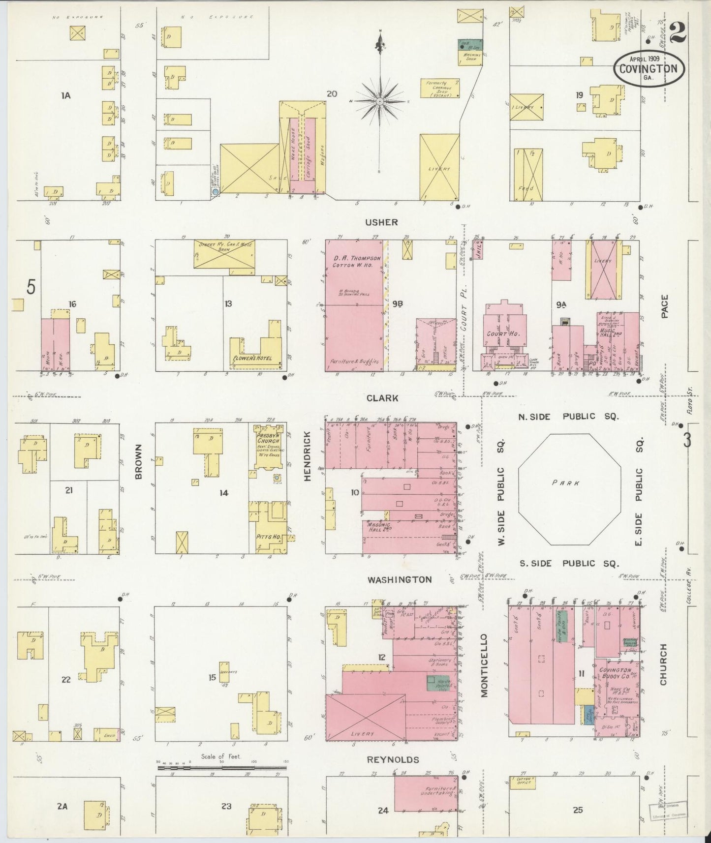 Sanborn Fire Insurance Map from Covington, Newton County, Georgia (1909), Sheet #0002 - Complete Map Set gallery image, historic Sanborn map, vintage wall art, Georgia Georgia