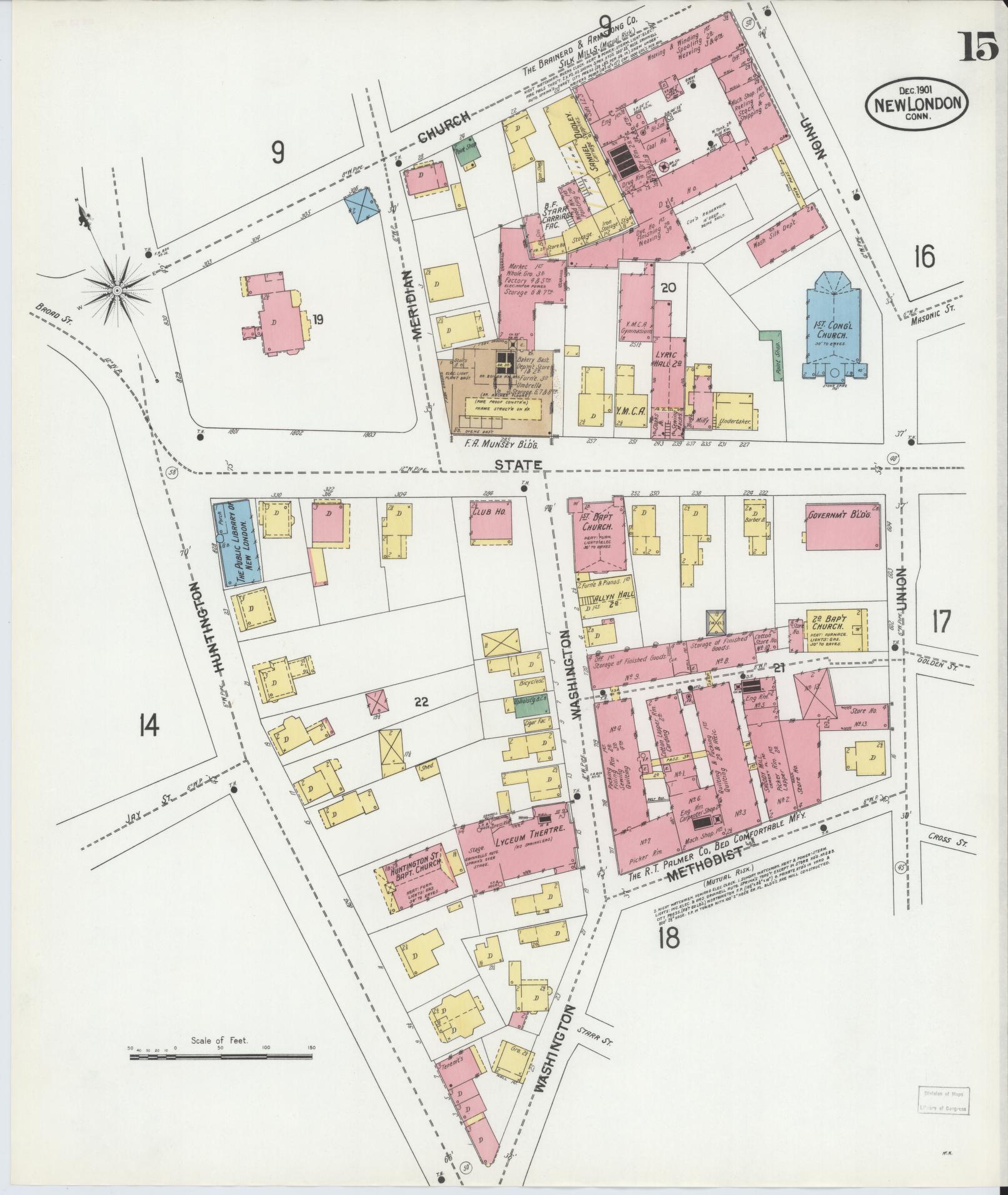 Sanborn Fire Insurance Map from New London, New London County, Connecticut (1901), Sheet #0015 - Complete Map Set gallery image, historic Sanborn map, vintage wall art, Connecticut Connecticut