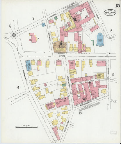 Sanborn Fire Insurance Map from New London, New London County, Connecticut (1901), Sheet #0015 - Complete Map Set gallery image, historic Sanborn map, vintage wall art, Connecticut Connecticut