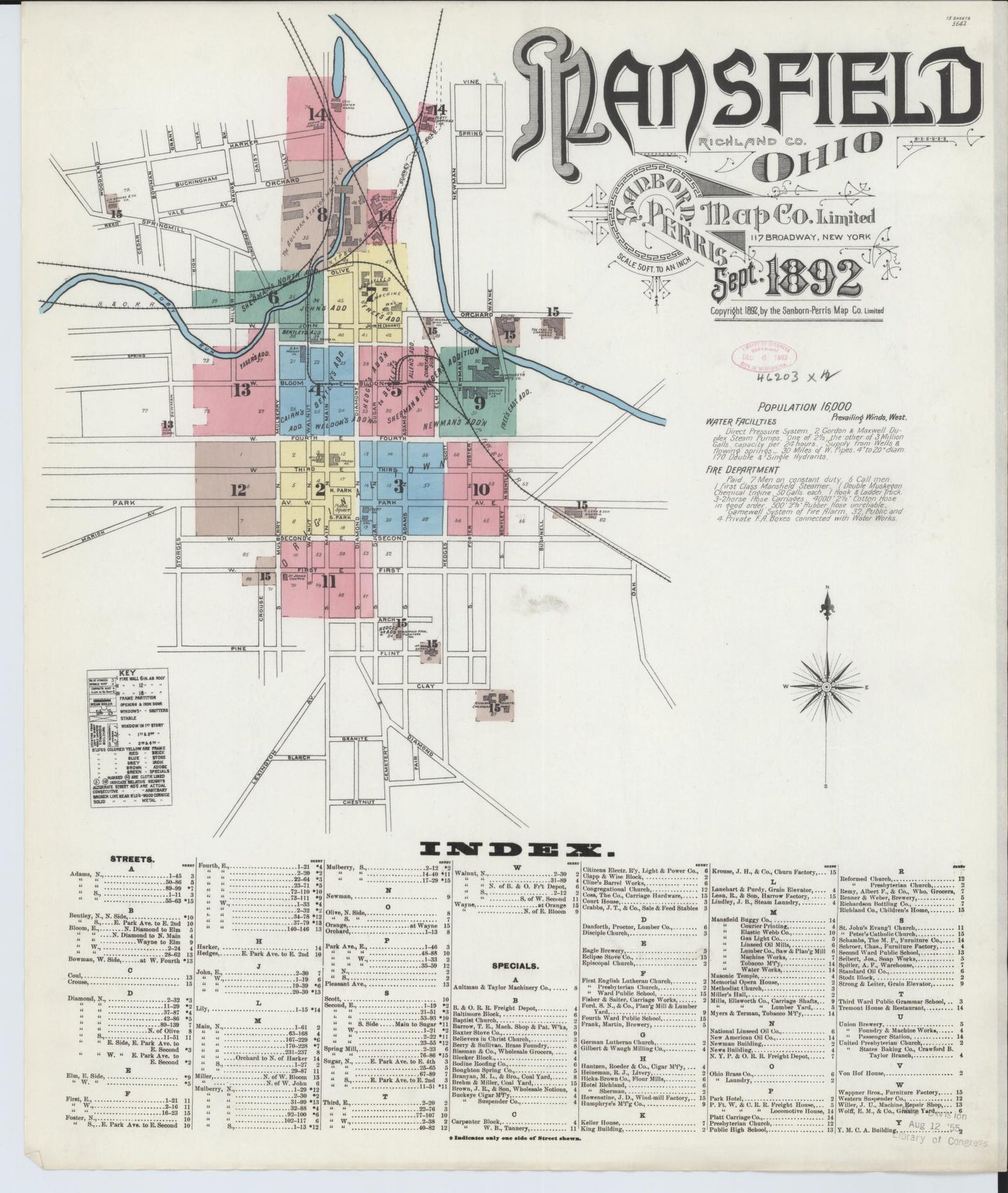 Sanborn Fire Insurance Map from Mansfield, Richland County, Ohio (1892), Sheet #0001 - Historic Sanborn Fire Insurance Map Print, vintage old map wall art, antique decor, genealogy gift, Ohio Ohio map