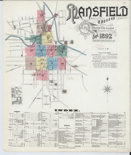 Sanborn Fire Insurance Map from Mansfield, Richland County, Ohio (1892), Sheet #0001 - Historic Sanborn Fire Insurance Map Print, vintage old map wall art, antique decor, genealogy gift, Ohio Ohio map