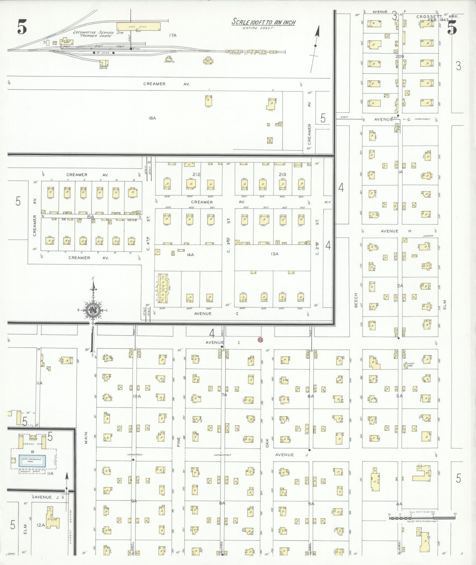 Sanborn Fire Insurance Map from Crossett, Ashley County, Arkansas (1943), Sheet #0005 - Complete Map Set gallery image, historic Sanborn map, vintage wall art, Arkansas Arkansas