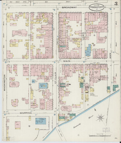 Sanborn Fire Insurance Map from Frankfort, Franklin County, Kentucky (1886), Sheet #0003 - Complete Map Set gallery image, historic Sanborn map, vintage wall art, Kentucky Kentucky