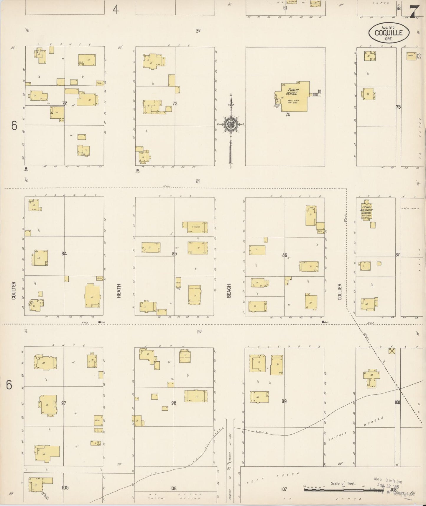 Sanborn Fire Insurance Map from Coquille, Coos County, Oregon (1915), Sheet #0007 - Complete Map Set gallery image, historic Sanborn map, vintage wall art, Oregon Oregon