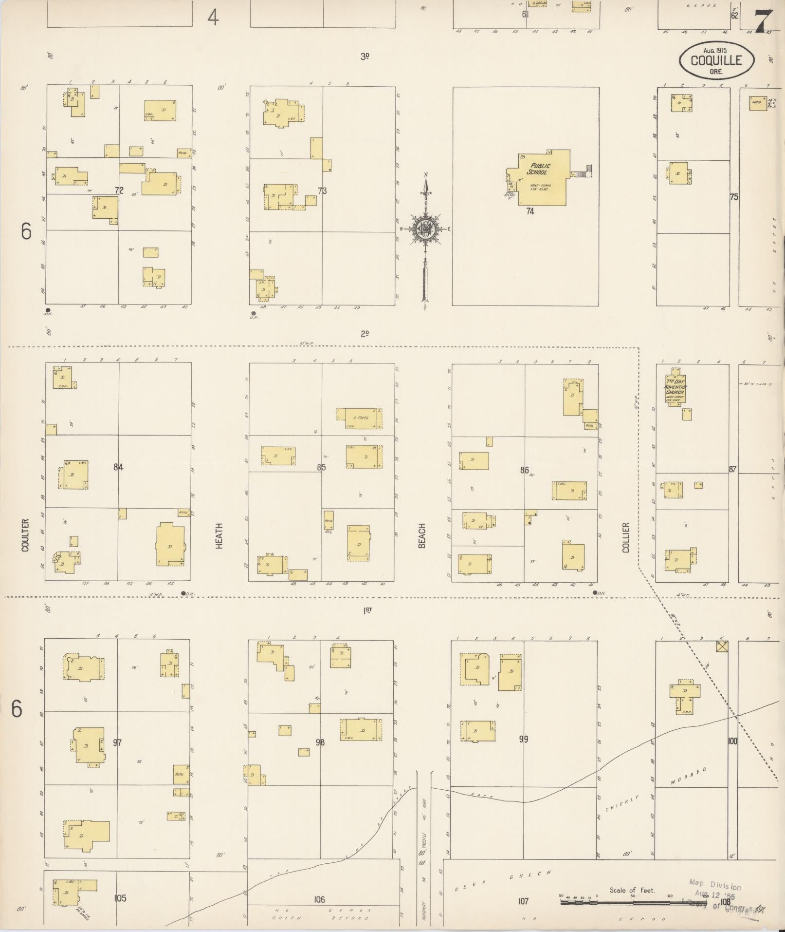 Sanborn Fire Insurance Map from Coquille, Coos County, Oregon (1915), Sheet #0007 - Complete Map Set gallery image, historic Sanborn map, vintage wall art, Oregon Oregon