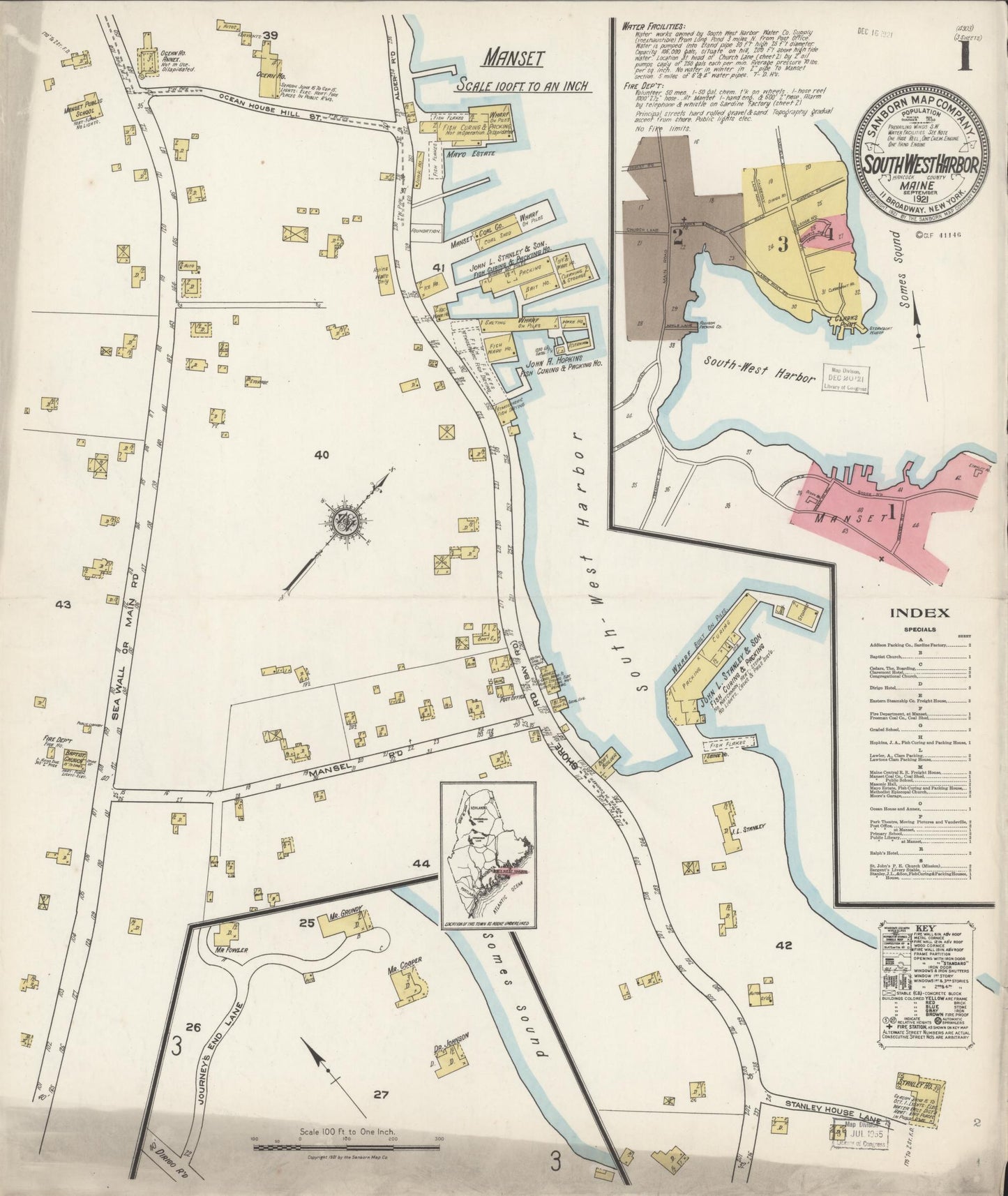 Sanborn Fire Insurance Map from Southwest Harbor, Hancock County, Maine. (1921) – Historic Sanborn Fire Insurance Map Print