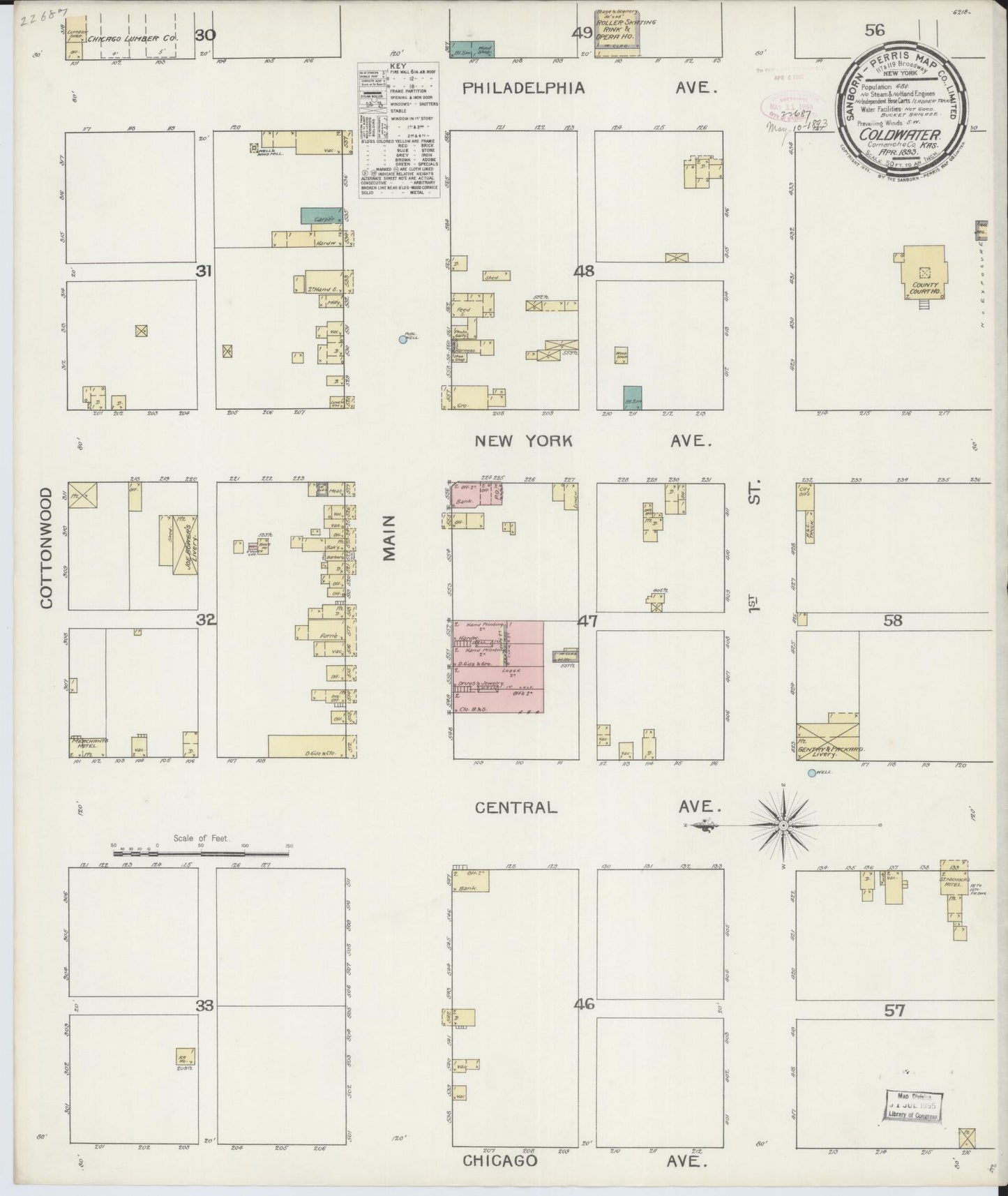 Sanborn Fire Insurance Map from Coldwater, Comanche County, Kansas (1893), Sheet #0001 - Historic Sanborn Fire Insurance Map Print, vintage old map wall art, antique decor, genealogy gift, Kansas Kansas map