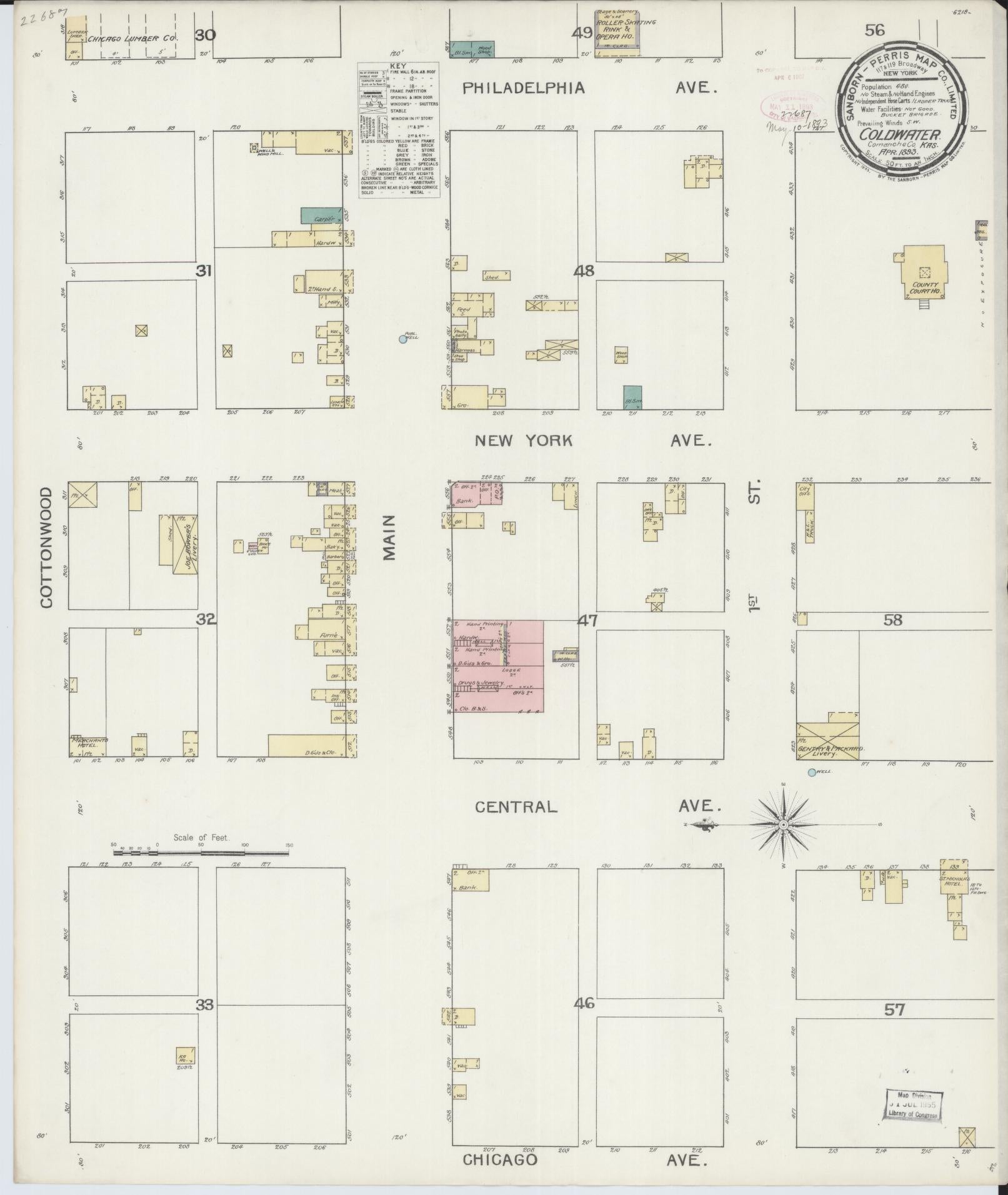 Sanborn Fire Insurance Map from Coldwater, Comanche County, Kansas (1893), Sheet #0001 - Historic Sanborn Fire Insurance Map Print, vintage old map wall art, antique decor, genealogy gift, Kansas Kansas map