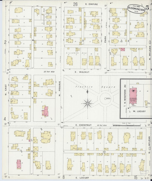 Sanborn Fire Insurance Map from Bloomington, McLean County, Illinois (1896), Sheet #0005 - Historic Sanborn Fire Insurance Map Print, vintage old map wall art, antique decor, genealogy gift, Illinois Illinois map