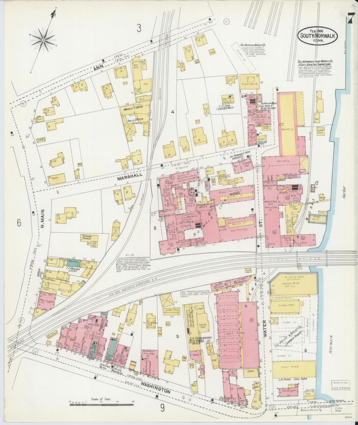 Sanborn Fire Insurance Map from South Norwalk, Fairfield County, Connecticut (1906), Sheet #0007 - Complete Map Set gallery image, historic Sanborn map, vintage wall art, Connecticut Connecticut
