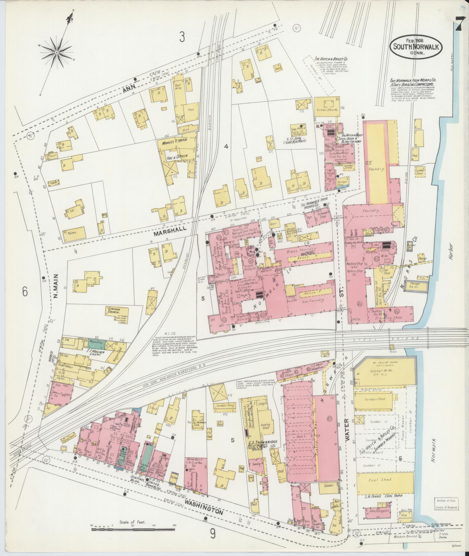 Sanborn Fire Insurance Map from South Norwalk, Fairfield County, Connecticut (1906), Sheet #0007 - Complete Map Set gallery image, historic Sanborn map, vintage wall art, Connecticut Connecticut