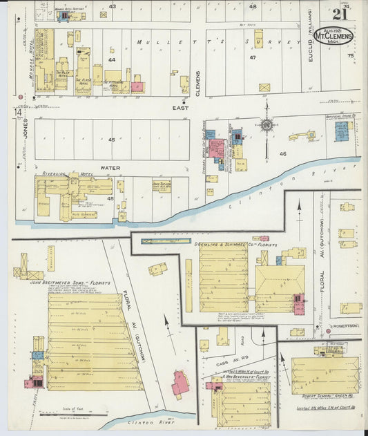 Sanborn Fire Insurance Map from Mount Clemens, Macomb County, Michigan (1921), Sheet #0021 - Historic Sanborn Fire Insurance Map Print, vintage old map wall art, antique decor, genealogy gift, Michigan Michigan map