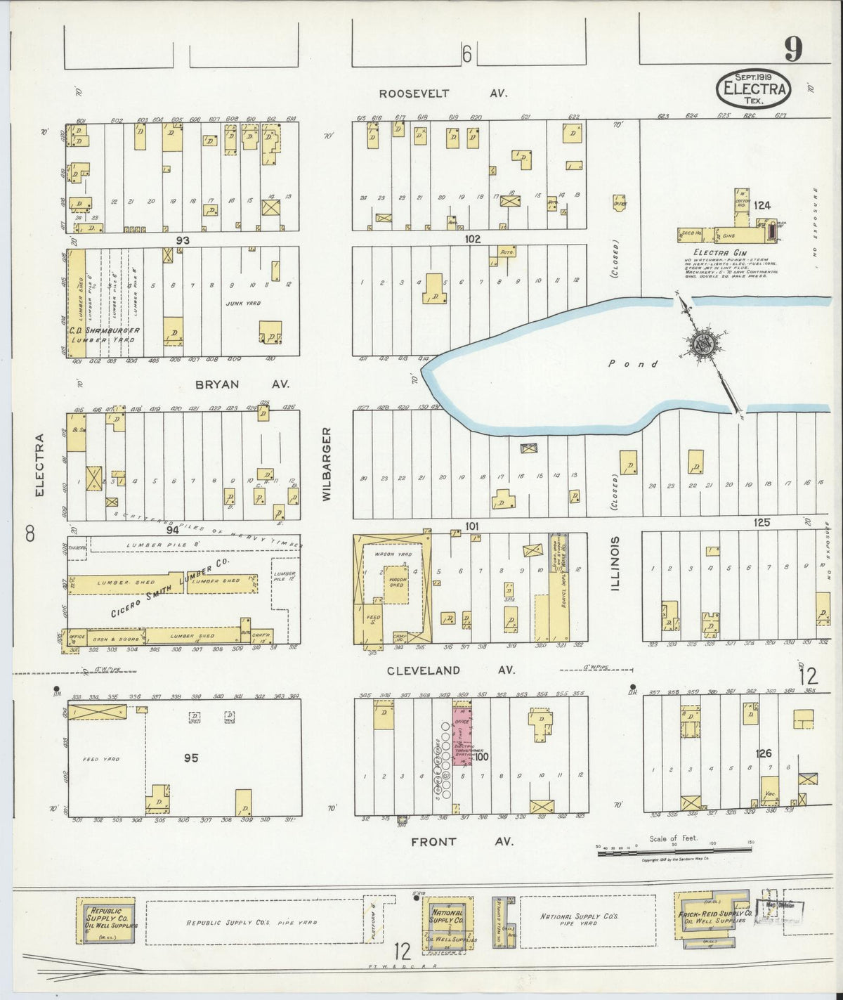 Sanborn Fire Insurance Map from Electra, Wichita County, Texas (1919), Sheet #0009 - Complete Map Set gallery image, historic Sanborn map, vintage wall art, Texas Texas