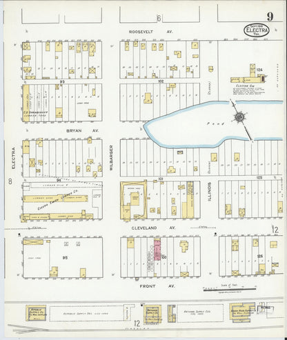 Sanborn Fire Insurance Map from Electra, Wichita County, Texas (1919), Sheet #0009 - Complete Map Set gallery image, historic Sanborn map, vintage wall art, Texas Texas