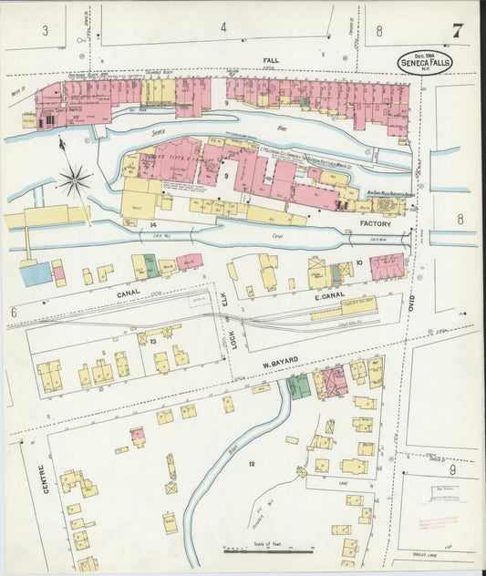 Sanborn Fire Insurance Map from Seneca Falls, Seneca County, New York (1904), Sheet #0007 - Historic Sanborn Fire Insurance Map Print, vintage old map wall art, antique decor, genealogy gift, New York New York map