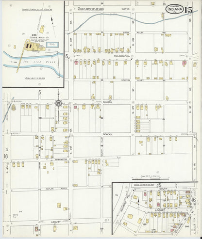 Sanborn Fire Insurance Map from Indiana, Indiana County, Pennsylvania (1916), Sheet #0015 - Historic Sanborn Fire Insurance Map Print, vintage old map wall art, antique decor, genealogy gift, Sanborn Fire Insurance Map from Indiana Indiana map