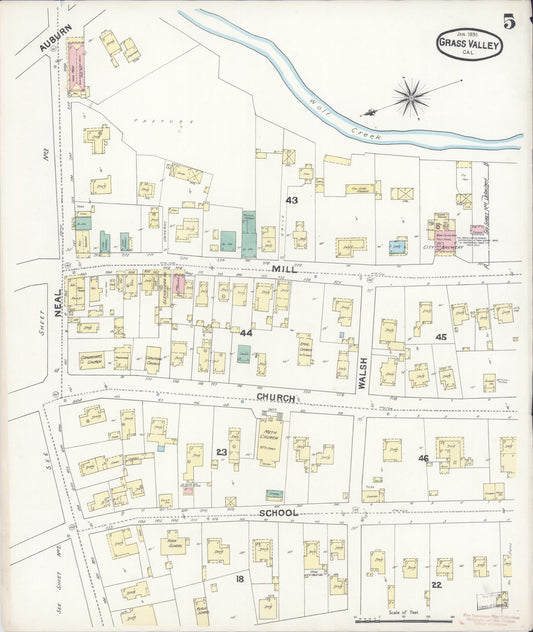 Sanborn Fire Insurance Map from Grass Valley, Nevada County, California (1891), Sheet #0005 - Historic Sanborn Fire Insurance Map Print, vintage old map wall art, antique decor, genealogy gift, Grass Valley Nevada map
