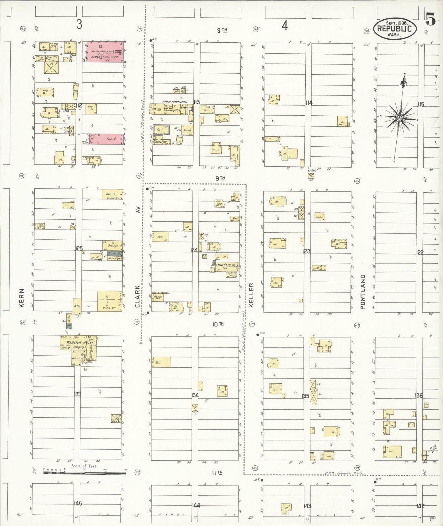 Sanborn Fire Insurance Map from Republic, Ferry County, Washington (1908), Sheet #0005 - Historic Sanborn Fire Insurance Map Print, vintage old map wall art, antique decor, genealogy gift, Washington Washington map