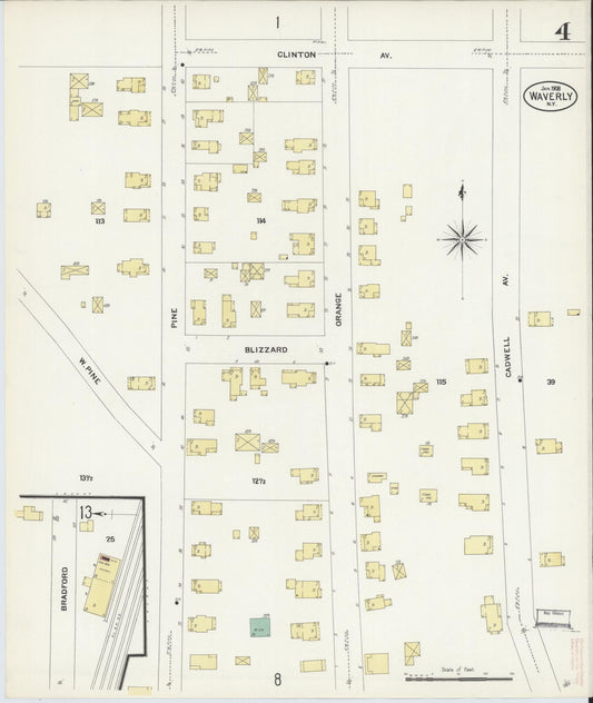 Sanborn Fire Insurance Map from Waverly, Tioga County, New York (1908), Sheet #0004 - Historic Sanborn Fire Insurance Map Print, vintage old map wall art, antique decor, genealogy gift, New York New York map