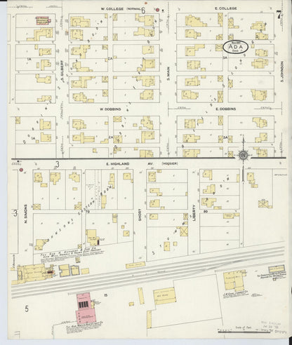 Sanborn Fire Insurance Map from Ada, Hardin County, Ohio (1910), Sheet #0007 - Complete Map Set gallery image, historic Sanborn map, vintage wall art, Ohio Ohio