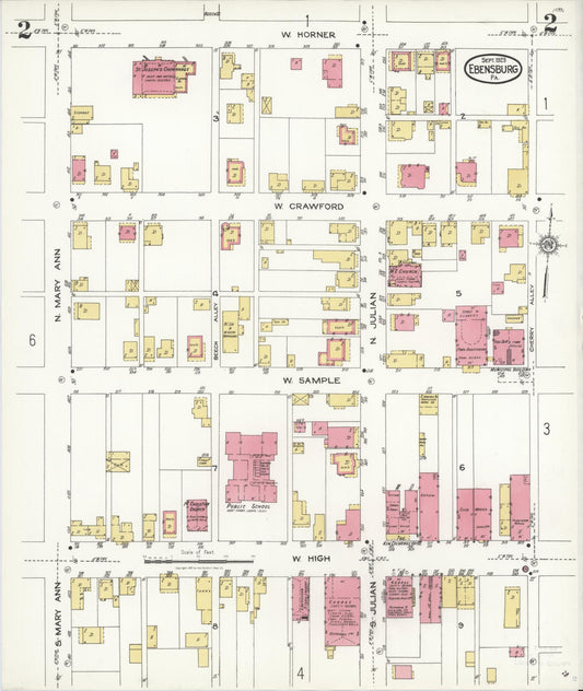 Sanborn Fire Insurance Map from Ebensburg, Cambria County, Pennsylvania (1923), Sheet #0002 - Historic Sanborn Fire Insurance Map Print, vintage old map wall art, antique decor, genealogy gift, Pennsylvania Pennsylvania map
