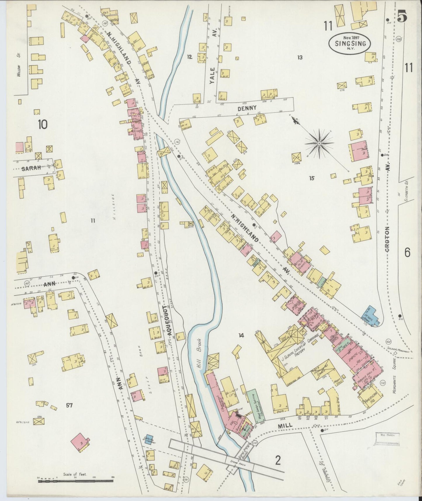 Sanborn Fire Insurance Map from Sing Sing, Westchester County, New York (1897), Sheet #0005 - Historic Sanborn Fire Insurance Map Print, vintage old map wall art, antique decor, genealogy gift, New York New York map