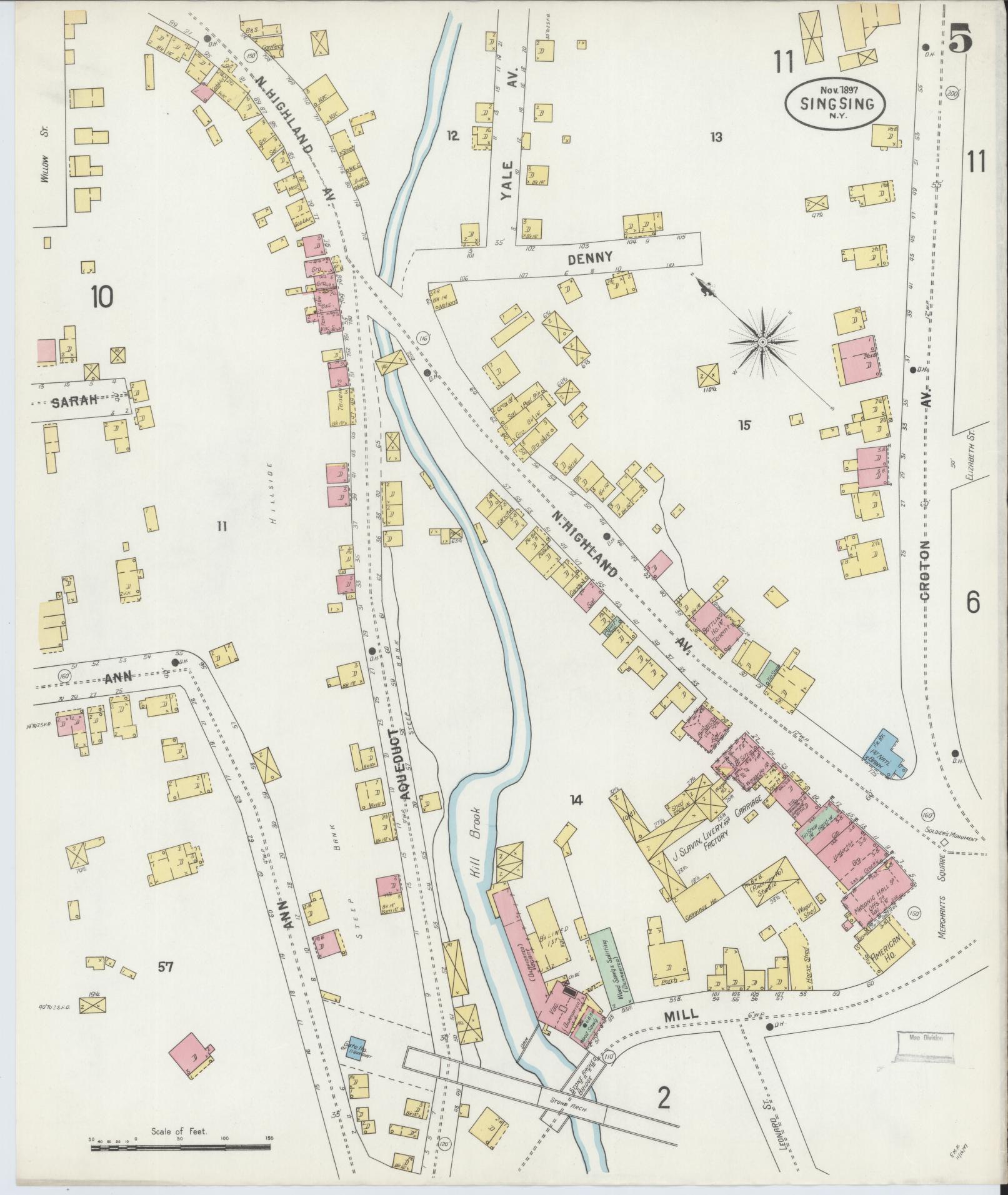 Sanborn Fire Insurance Map from Sing Sing, Westchester County, New York (1897), Sheet #0005 - Historic Sanborn Fire Insurance Map Print, vintage old map wall art, antique decor, genealogy gift, New York New York map