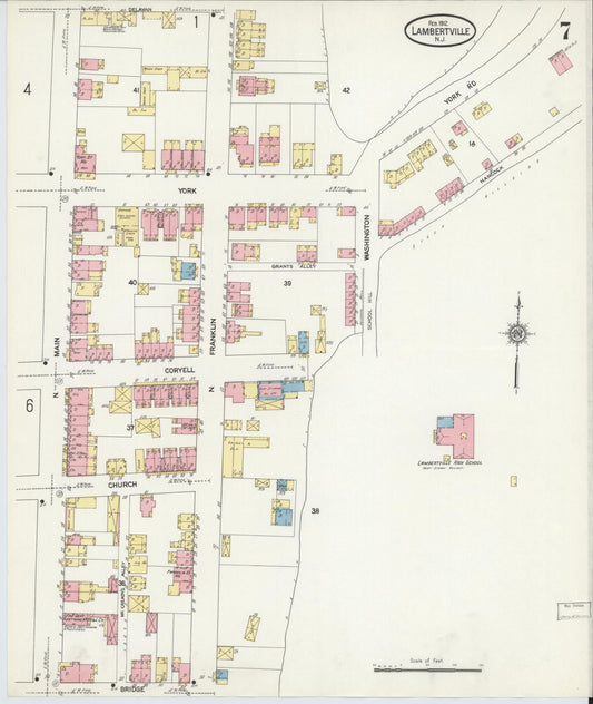 Sanborn Fire Insurance Map from Lambertville, Hunterdon County, New Jersey (1912), Sheet #0007 - Historic Sanborn Fire Insurance Map Print, vintage old map wall art, antique decor, genealogy gift, New Jersey New Jersey map