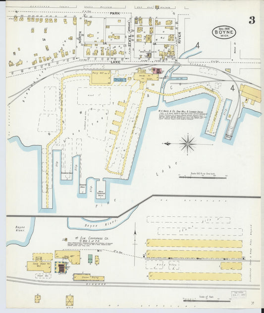 Sanborn Fire Insurance Map from Boyne City, Charlevoix County, Michigan (1905), Sheet #0003 - Historic Sanborn Fire Insurance Map Print, vintage old map wall art, antique decor, genealogy gift, Michigan Michigan map