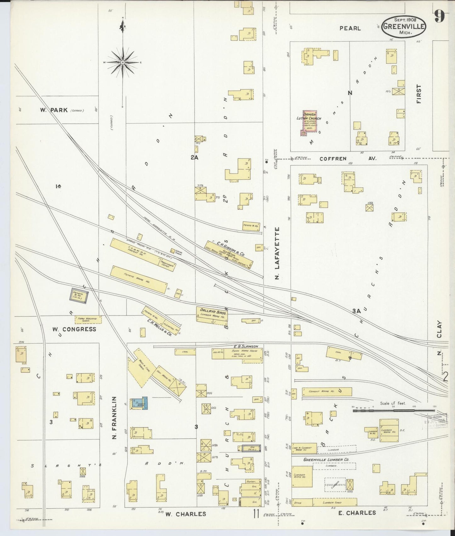 Sanborn Fire Insurance Map from Greenville, Montcalm County, Michigan (1908), Sheet #0009 - Historic Sanborn Fire Insurance Map Print, vintage old map wall art, antique decor, genealogy gift, Michigan Michigan map