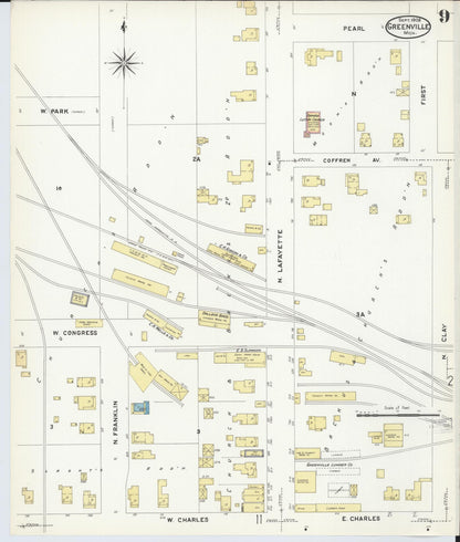 Sanborn Fire Insurance Map from Greenville, Montcalm County, Michigan (1908), Sheet #0009 - Historic Sanborn Fire Insurance Map Print, vintage old map wall art, antique decor, genealogy gift, Michigan Michigan map