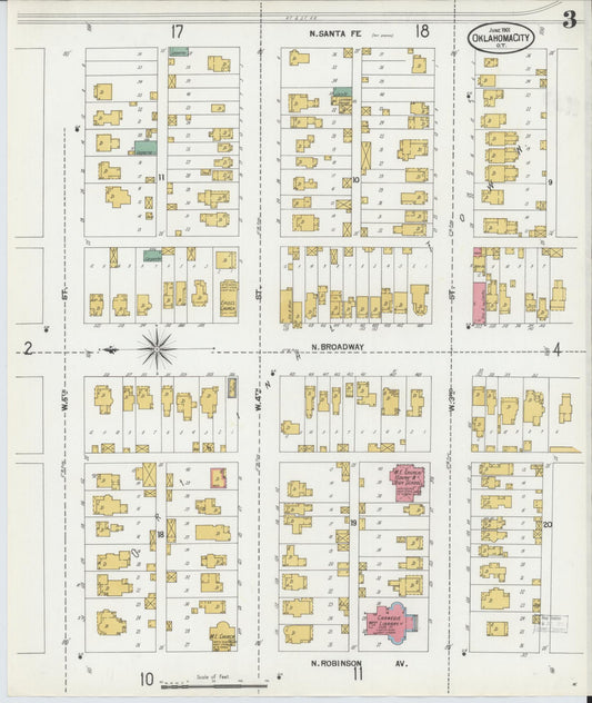Sanborn Fire Insurance Map from Oklahoma City, Oklahoma County, Oklahoma (1901), Sheet #0003 - Historic Sanborn Fire Insurance Map Print, vintage old map wall art, antique decor, genealogy gift, Oklahoma City Oklahoma map