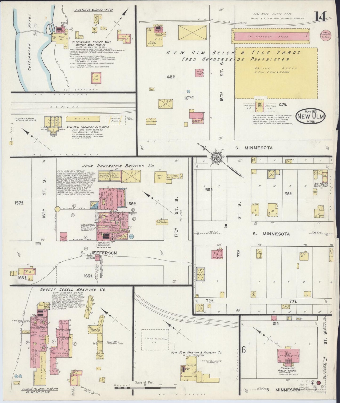 Sanborn Fire Insurance Map from New Ulm, Brown County, Minnesota (1913), Sheet #0014 - Complete Map Set gallery image, historic Sanborn map, vintage wall art, Minnesota Minnesota