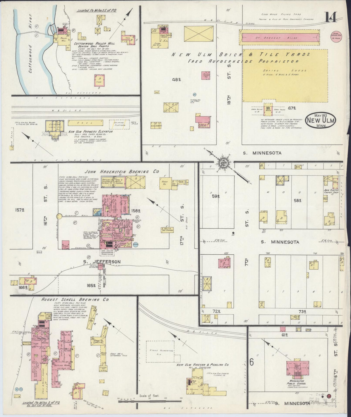 Sanborn Fire Insurance Map from New Ulm, Brown County, Minnesota (1913), Sheet #0014 - Complete Map Set gallery image, historic Sanborn map, vintage wall art, Minnesota Minnesota