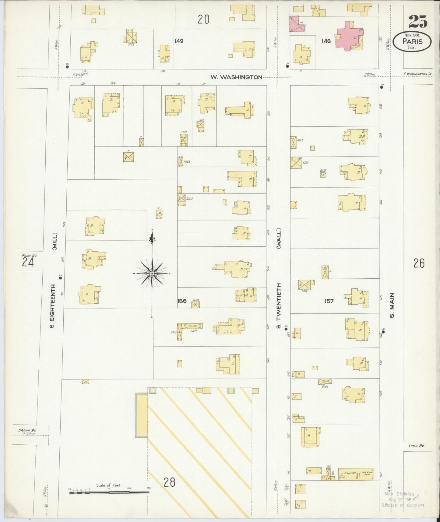 Sanborn Fire Insurance Map from Paris, Lamar County, Texas (1908), Sheet #0025 - Complete Map Set gallery image, historic Sanborn map, vintage wall art, Texas Texas