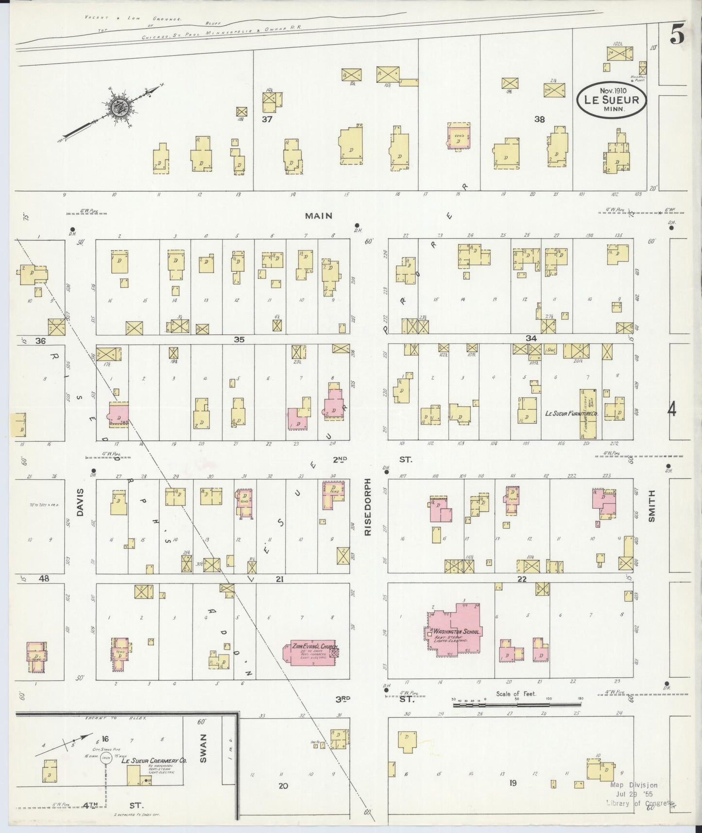 Sanborn Fire Insurance Map from Le Sueur, Le Sueur County, Minnesota (1910), Sheet #0005 - Historic Sanborn Fire Insurance Map Print, vintage old map wall art, antique decor, genealogy gift, Minnesota Minnesota map