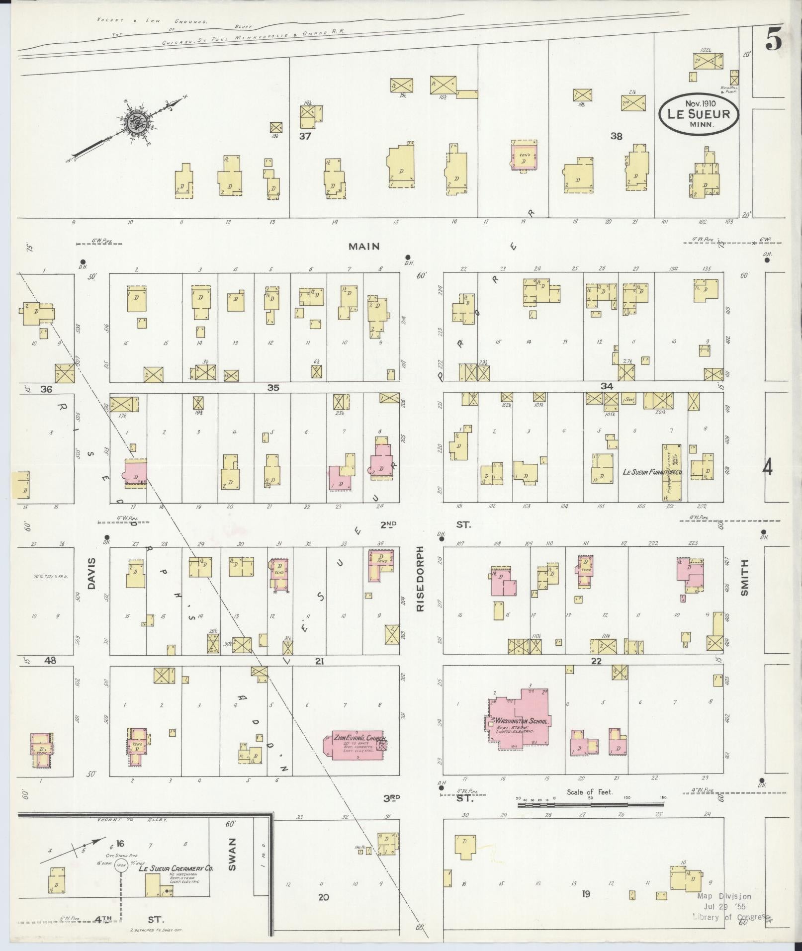 Sanborn Fire Insurance Map from Le Sueur, Le Sueur County, Minnesota (1910), Sheet #0005 - Historic Sanborn Fire Insurance Map Print, vintage old map wall art, antique decor, genealogy gift, Minnesota Minnesota map