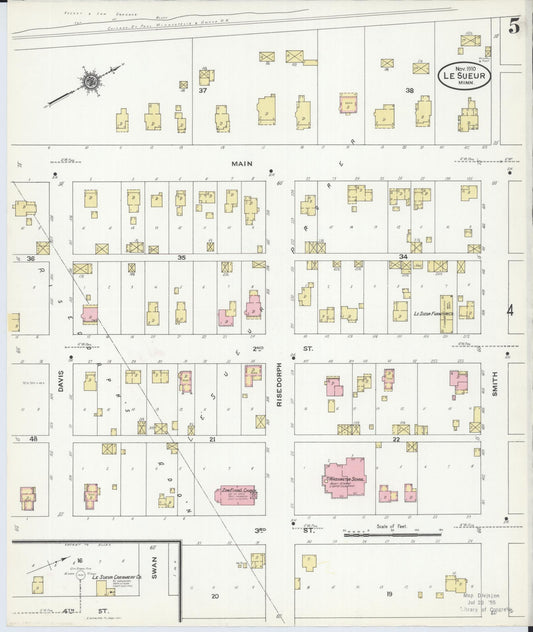 Sanborn Fire Insurance Map from Le Sueur, Le Sueur County, Minnesota (1910), Sheet #0005 - Historic Sanborn Fire Insurance Map Print, vintage old map wall art, antique decor, genealogy gift, Minnesota Minnesota map