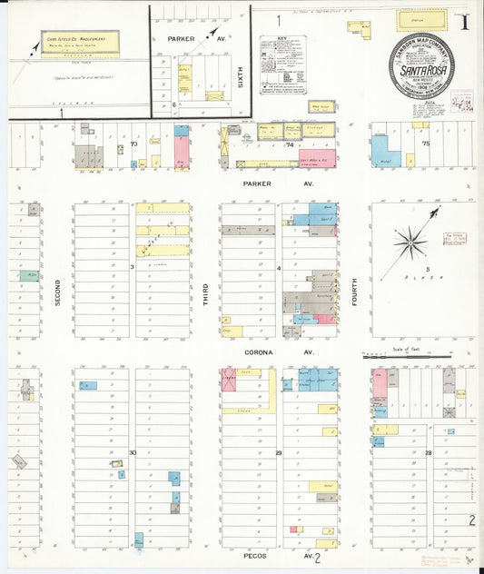 Sanborn Fire Insurance Map from Santa Rosa, Guadalupe County, New Mexico (1908), Sheet #0001 - Complete Map Set gallery image, historic Sanborn map, vintage wall art, New Mexico New Mexico