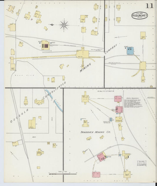 Sanborn Fire Insurance Map from Red Jacket, Houghton County, Michigan (1893), Sheet #0011 - Historic Sanborn Fire Insurance Map Print, vintage old map wall art, antique decor, genealogy gift, Michigan Michigan map