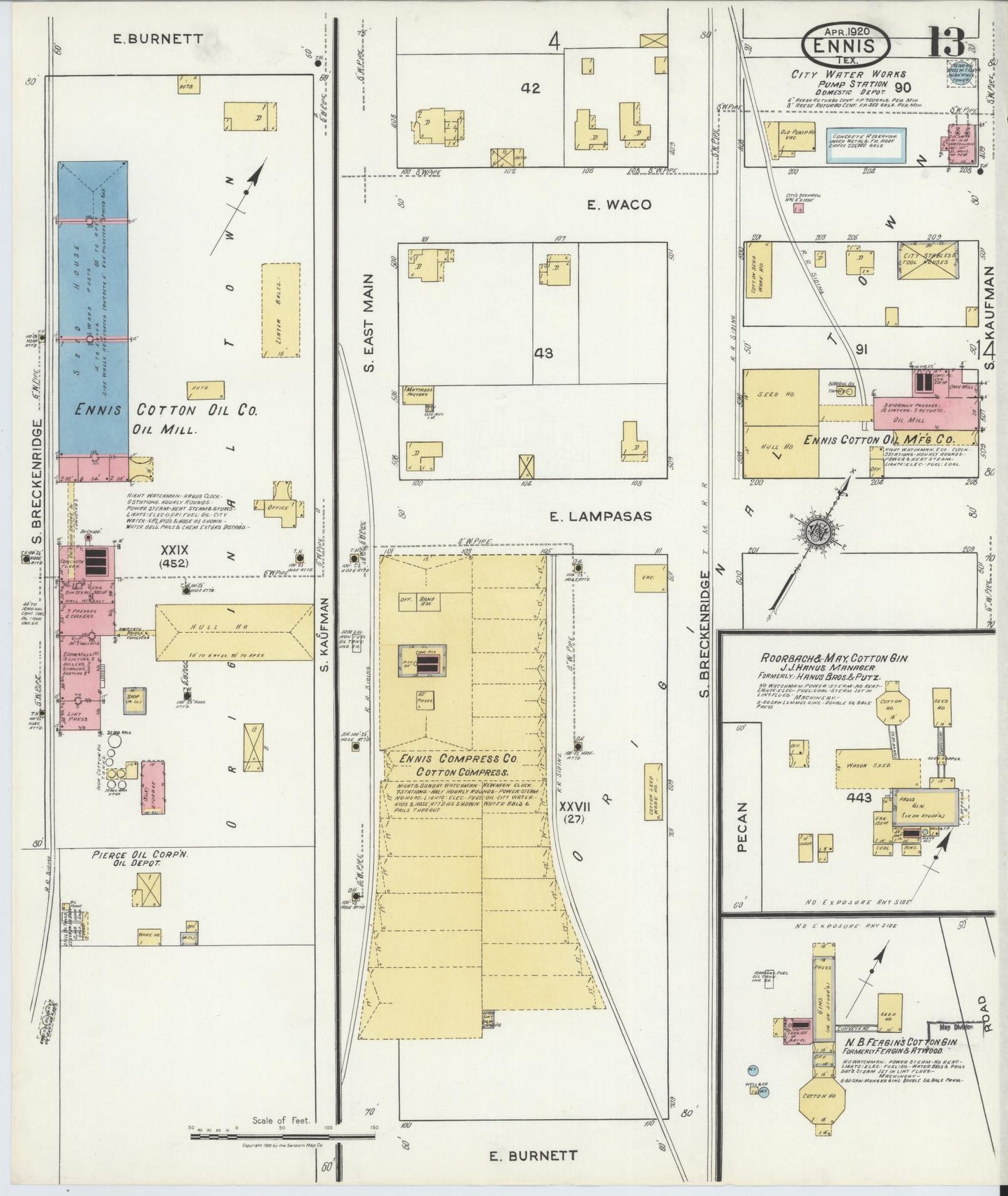 Sanborn Fire Insurance Map from Ennis, Ellis County, Texas (1920), Sheet #0013 - Complete Map Set gallery image, historic Sanborn map, vintage wall art, Texas Texas