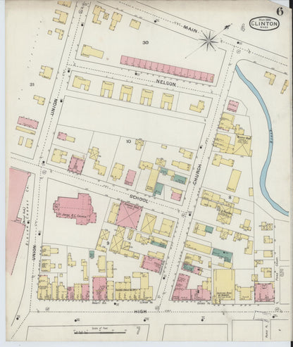 Sanborn Fire Insurance Map from Clinton, Worcester County, Massachusetts (1894), Sheet #0006 - Historic Sanborn Fire Insurance Map Print, vintage old map wall art, antique decor, genealogy gift, Massachusetts Massachusetts map