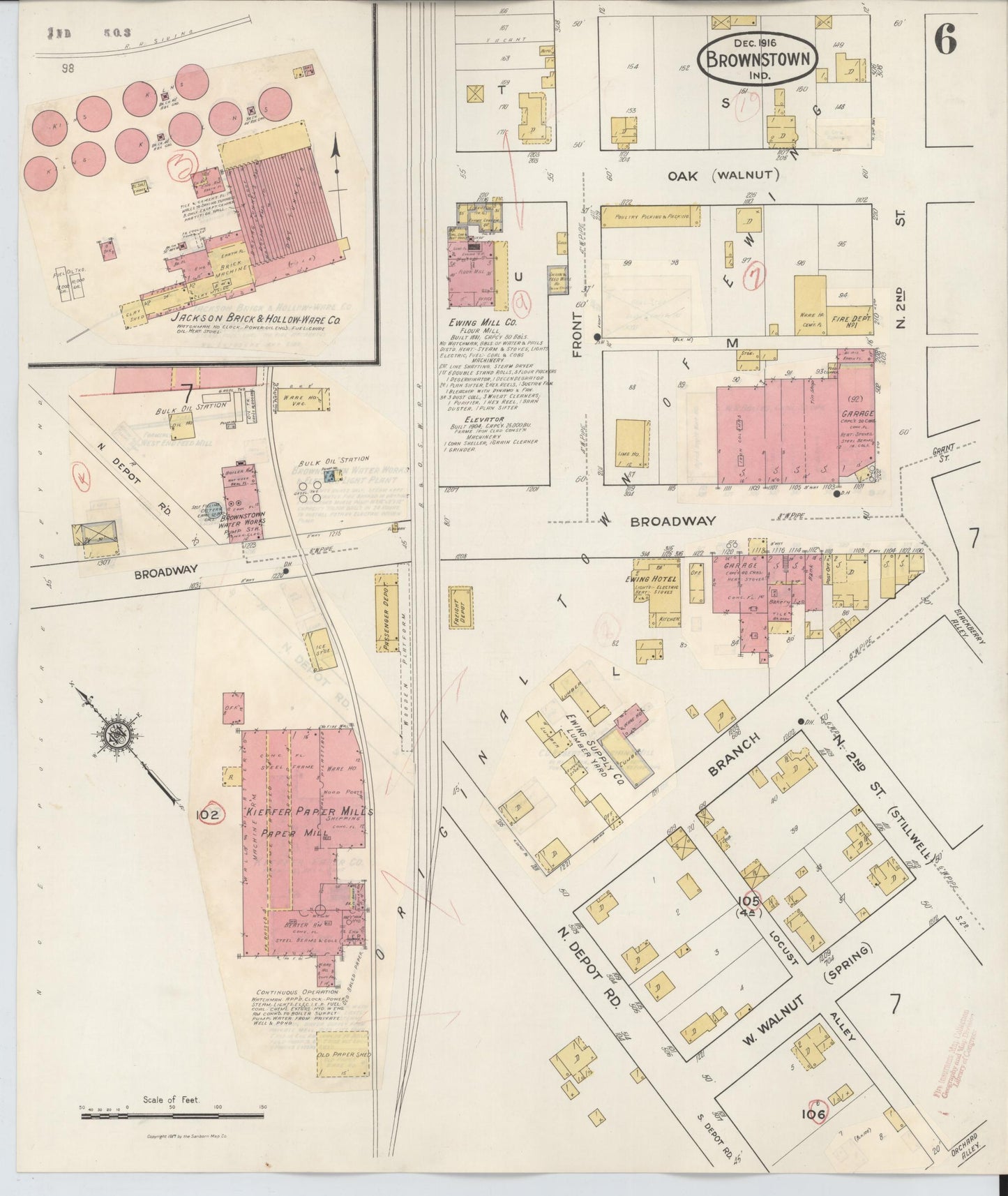 Sanborn Fire Insurance Map from Brownstown, Jackson County, Indiana (1933), Sheet #0006 - Complete Map Set gallery image, historic Sanborn map, vintage wall art, Indiana Indiana