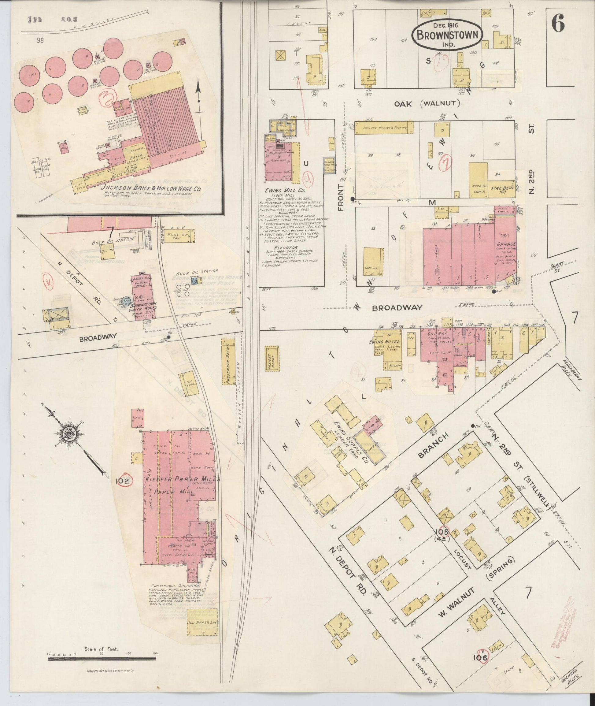 Sanborn Fire Insurance Map from Brownstown, Jackson County, Indiana (1933), Sheet #0006 - Complete Map Set gallery image, historic Sanborn map, vintage wall art, Indiana Indiana