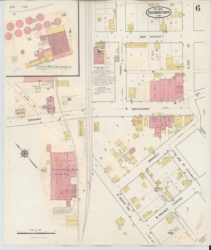 Sanborn Fire Insurance Map from Brownstown, Jackson County, Indiana (1933), Sheet #0006 - Complete Map Set gallery image, historic Sanborn map, vintage wall art, Indiana Indiana