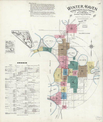 Sanborn Fire Insurance Map from Winter Haven, Polk County, Florida (1924), Sheet #0001 - Complete Map Set gallery image, historic Sanborn map, vintage wall art, Florida Florida