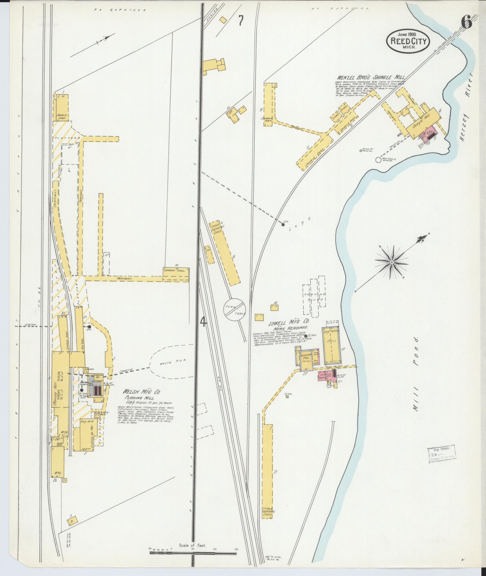 Sanborn Fire Insurance Map from Reed City, Osceola County, Michigan (1900), Sheet #0006 - Complete Map Set gallery image, historic Sanborn map, vintage wall art, Michigan Michigan
