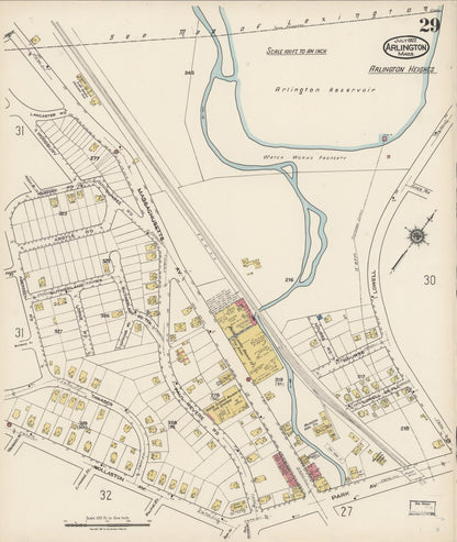 Sanborn Fire Insurance Map from Arlington, Middlesex County, Massachusetts (1922), Sheet #0029 - Historic Sanborn Fire Insurance Map Print, vintage old map wall art, antique decor, genealogy gift, Massachusetts Massachusetts map